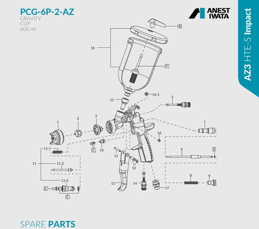 Pistol de vopsit AZ3 HTE-S Chrom IMPACT AIR GUNSA - Anest Iwata Group