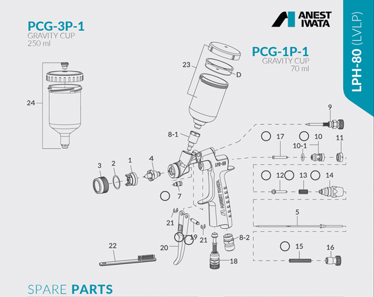 Pistol de vopsit profesional LPH-80 Anest Iwata pentru retus auto, patina si detalii fine