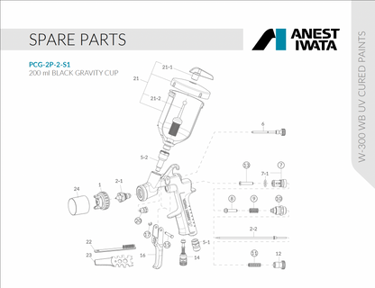 Pistol de vopsit profesional Anest Iwata W-300WB pentru vopsea UV imagine piese de schimb