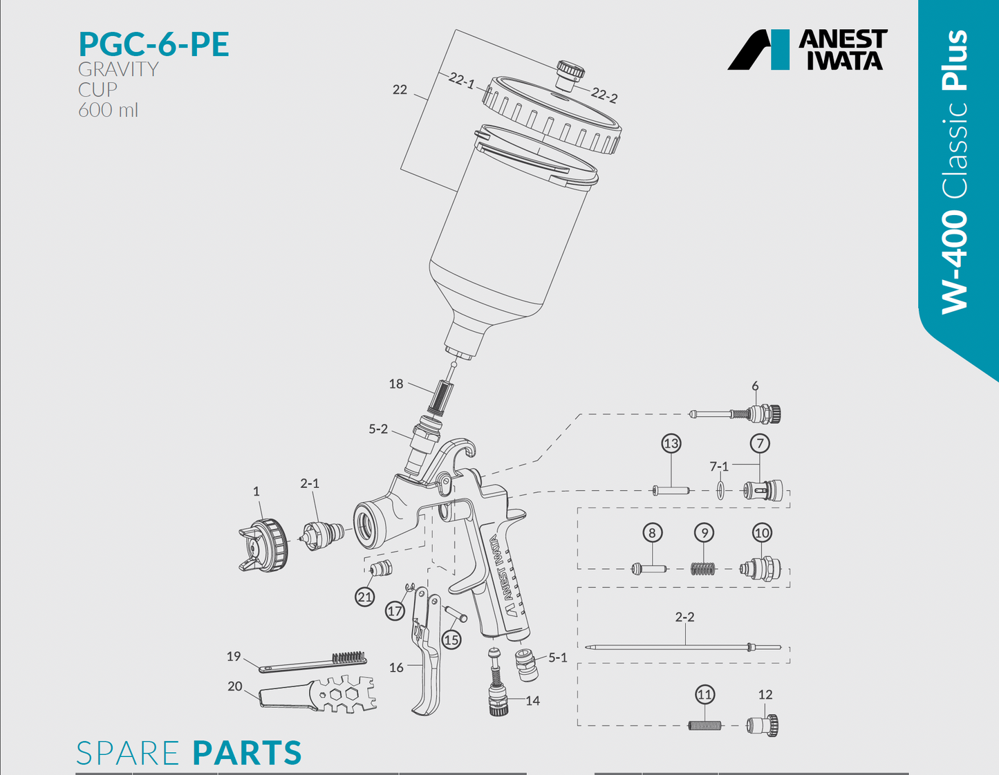 Pistol de vopsit profesional Anest Iwata W-400 detaliu piese de schimb