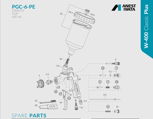 Pistol de vopsit profesional Anest Iwata W-400 detaliu piese de schimb