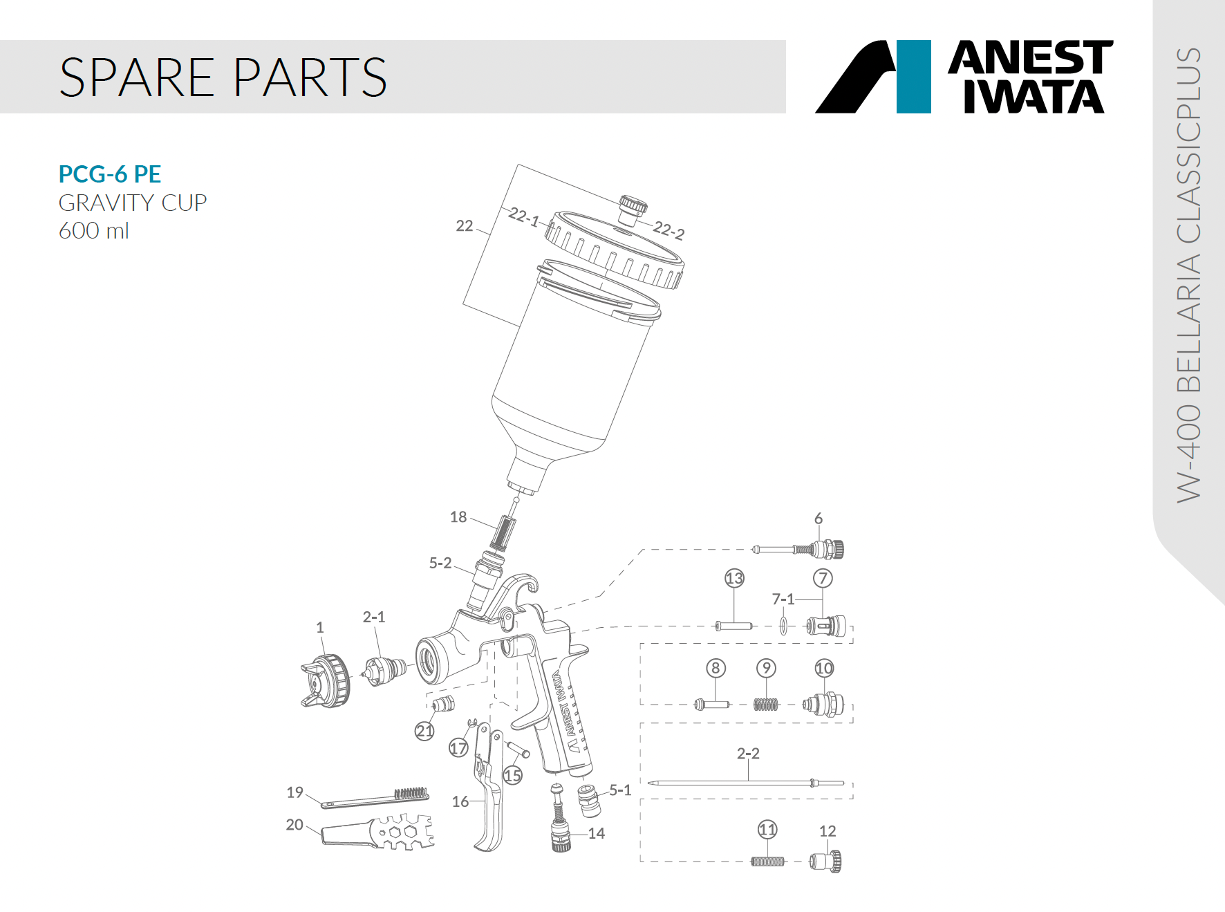 pistol de vopsit profesional anest iwata w-400 bellaria - piese de schimb