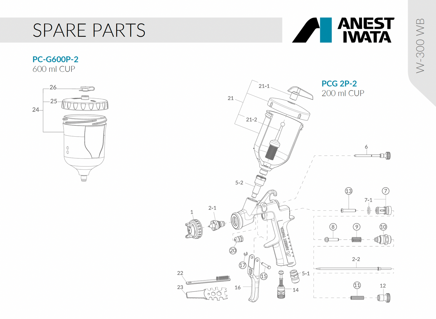 Pistol de vopsit profesional W-300WB Anest Iwata piese de schimb
